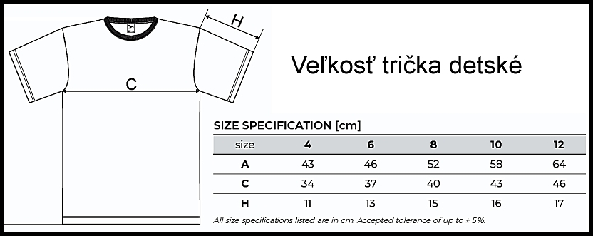 velkost tricka detske